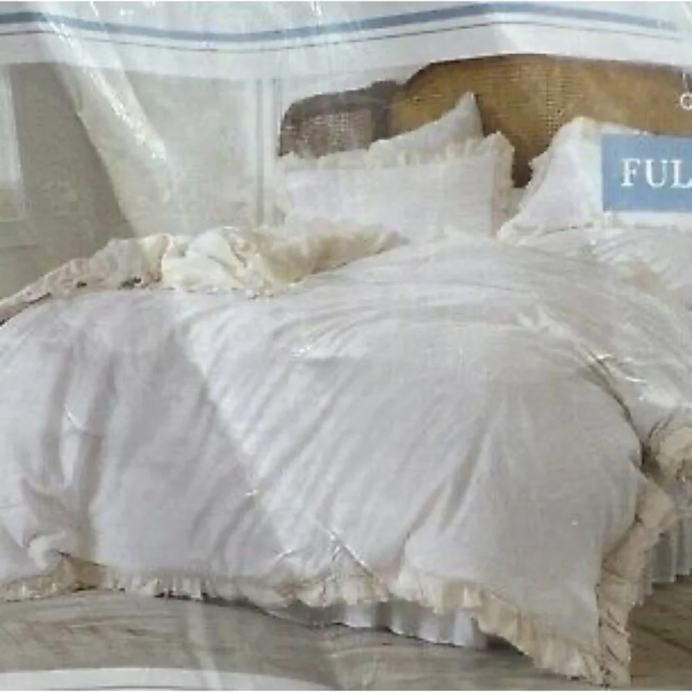 Simply Shabby Chic Linen/Cotton Raw Edge Ruffled Duvet Set - FULL/QUEEN